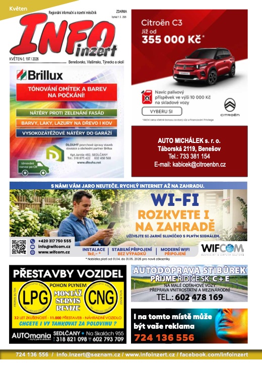 INFO inzert Benešov, Vlašim, Týnec, Květen 2026, č. 197