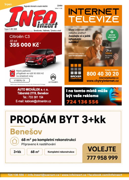 INFO inzert Benešov, Vlašim, Týnec, Srpen 2026, č. 200