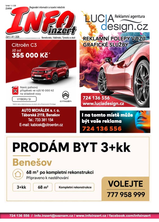 INFO inzert Benešov, Vlašim, Týnec, Září 2026, č. 201