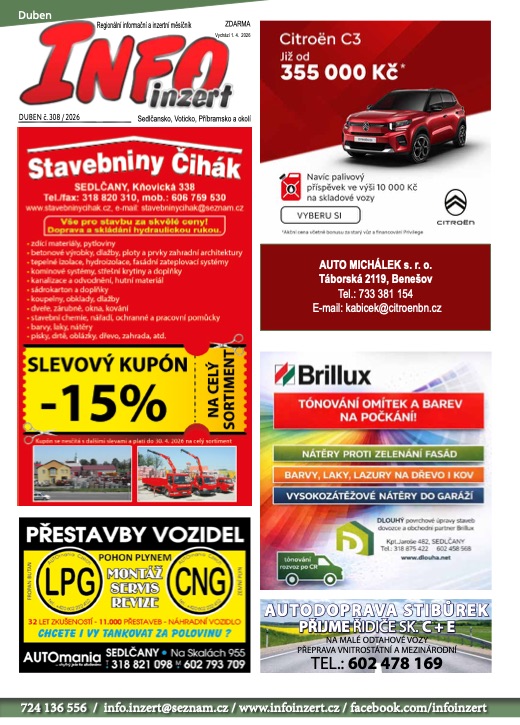INFO inzert Příbram, Sedlčany, Votice, Duben 2026, č. 308